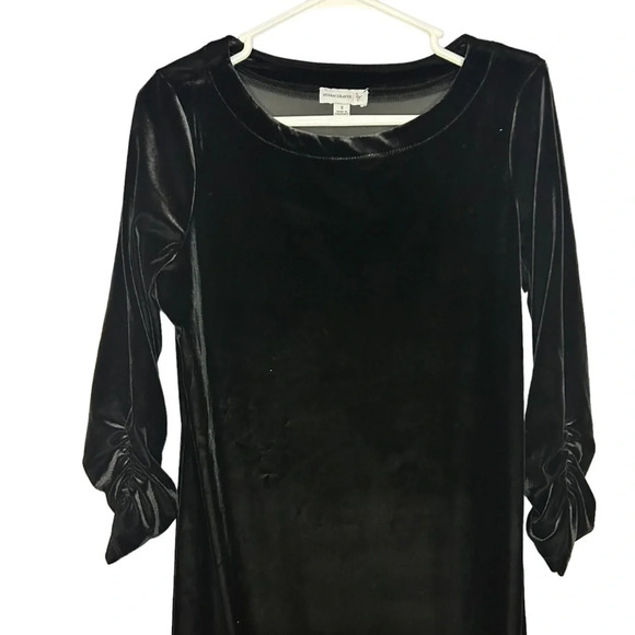 Susan Graver Black Velour Long Dress – Formal Evening Gown with Cinched Sleeves - Picture 9 of 10